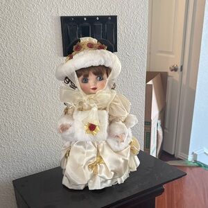 Porcelain Doll in White and Gold Dress